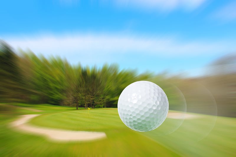 The golf ball has a very fast-moving speed